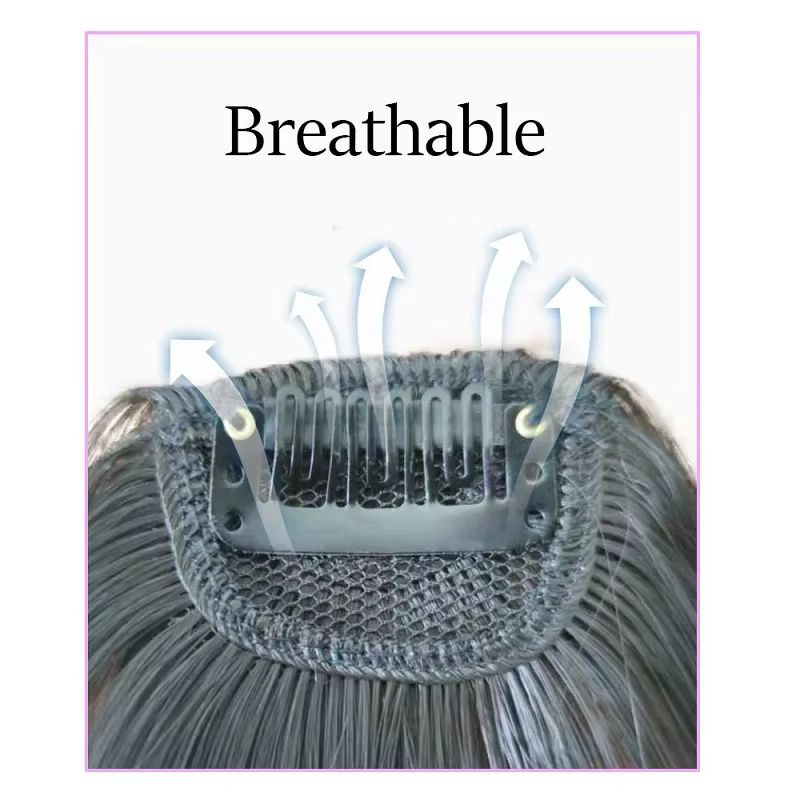 Extensions de cheveux invisibles Air Bangs : Postiche synthétique à franges frontales - Noir et marron pour femmes