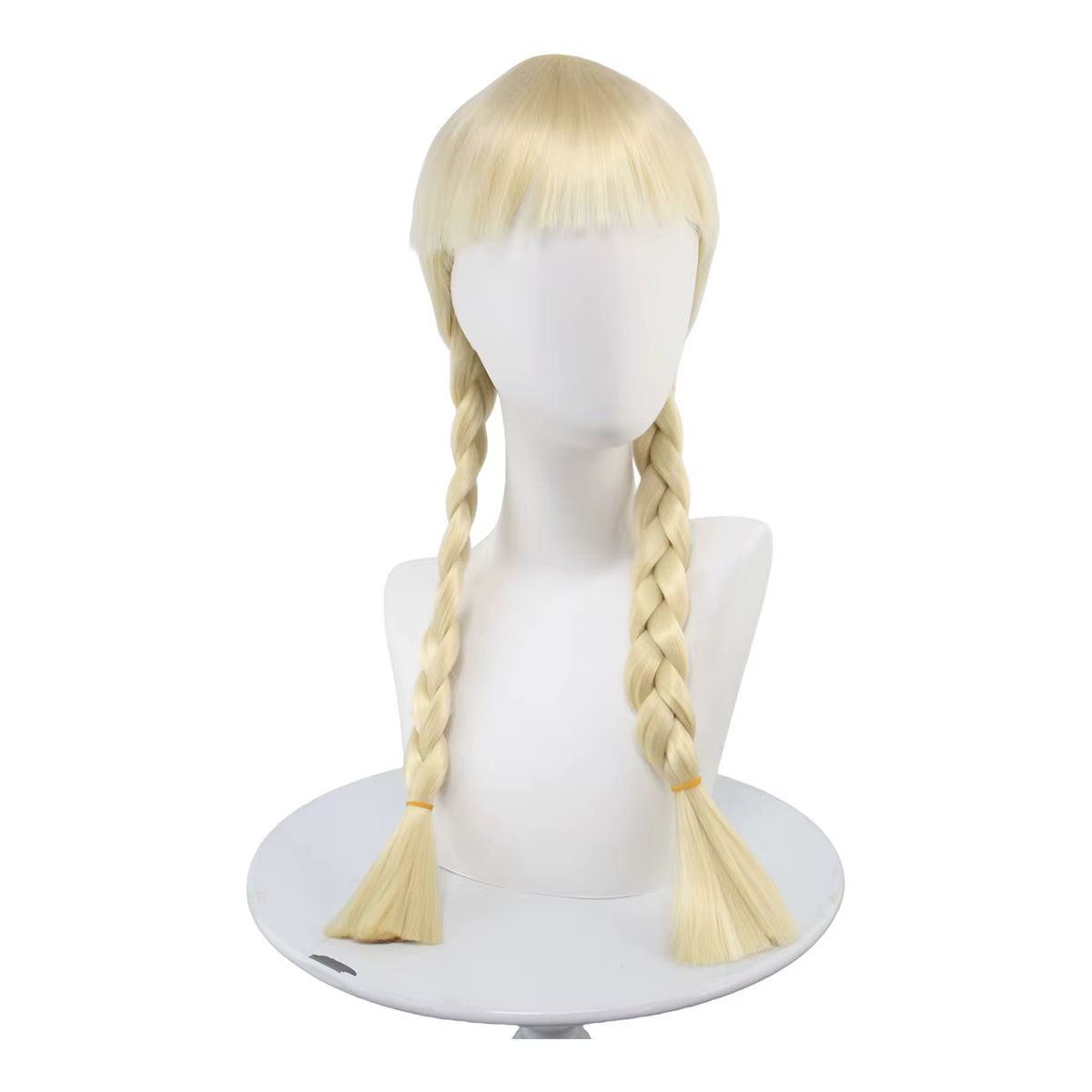 Perruque blonde à double tresse avec frange