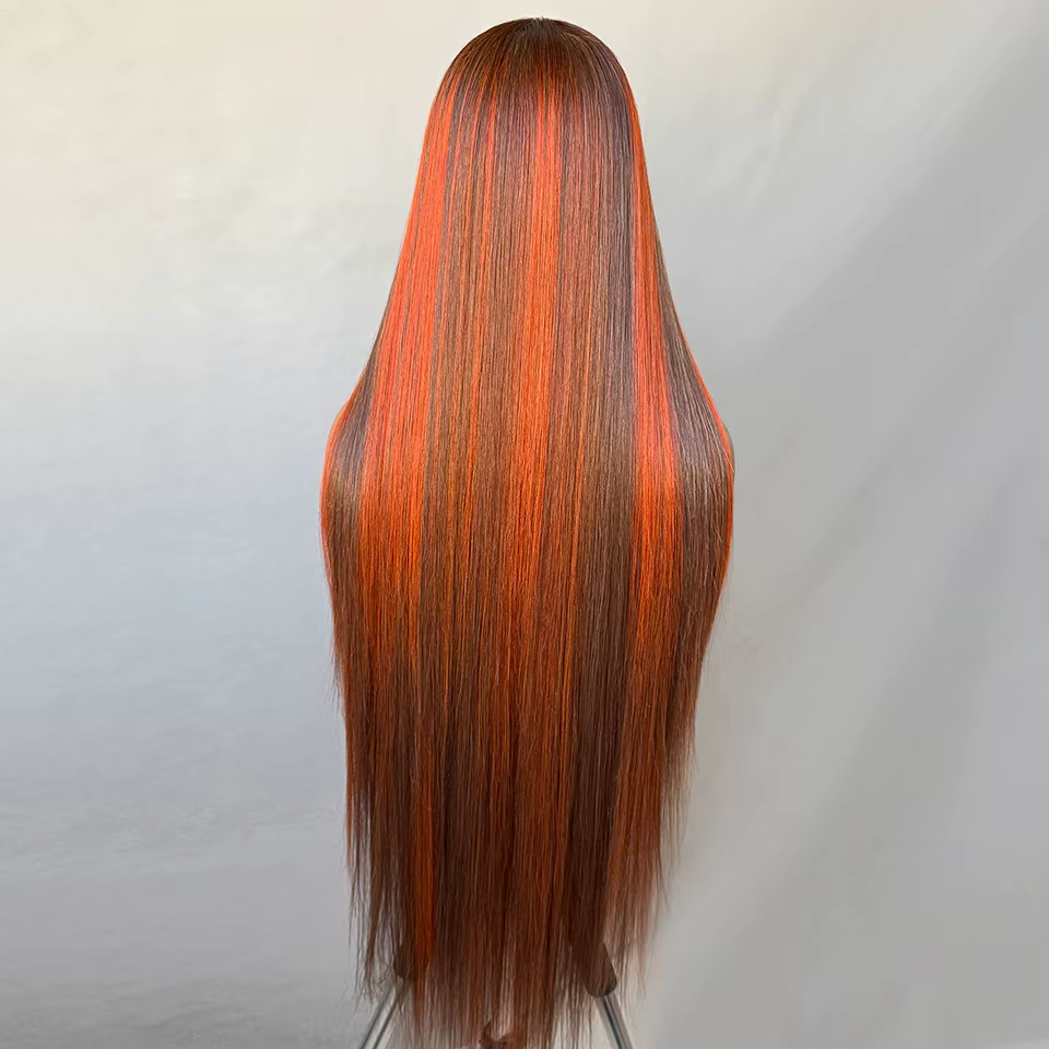 Perruque Lace Front Felek Highlight Super Longue et Droite 40 Pouces Synthétique T-Part 13x4x1 en Fibre Résistante à la Chaleur pour Femmes Tendance