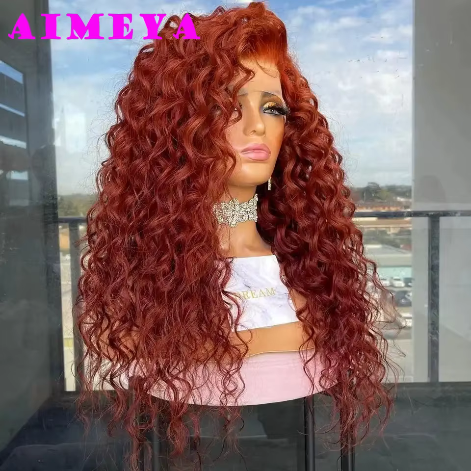 Perruque Lace Front Wig synthétique bouclée rouge cuivre