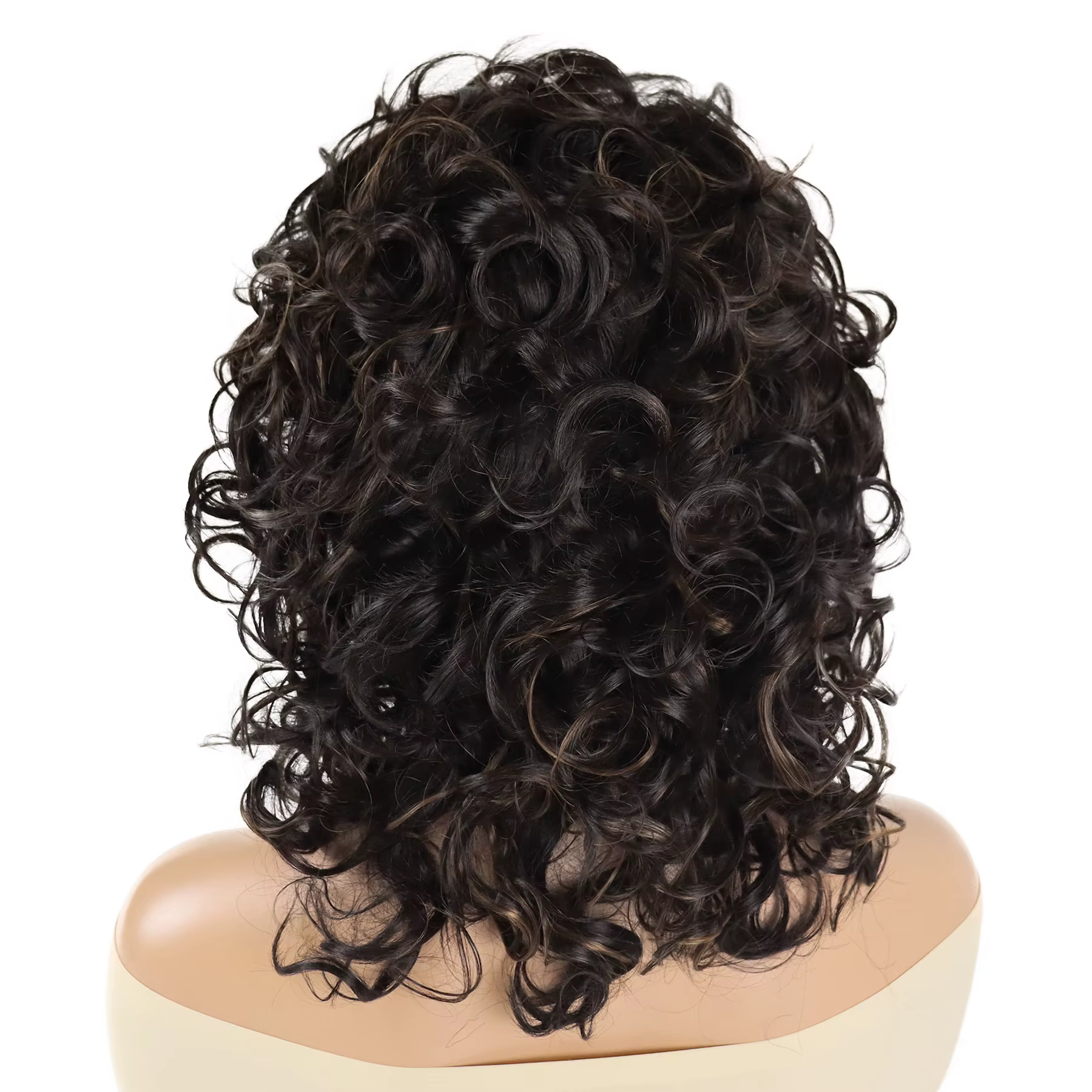 Perruque synthétique brune bouclée volumineuse avec frange pour femme