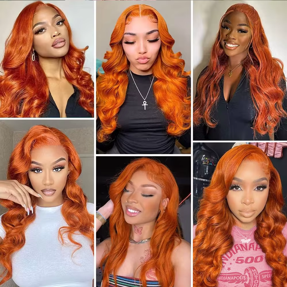 Perruque Lace Front Wig synthétique Body Wave de couleur Orange gingembre 13x4 pour femmes