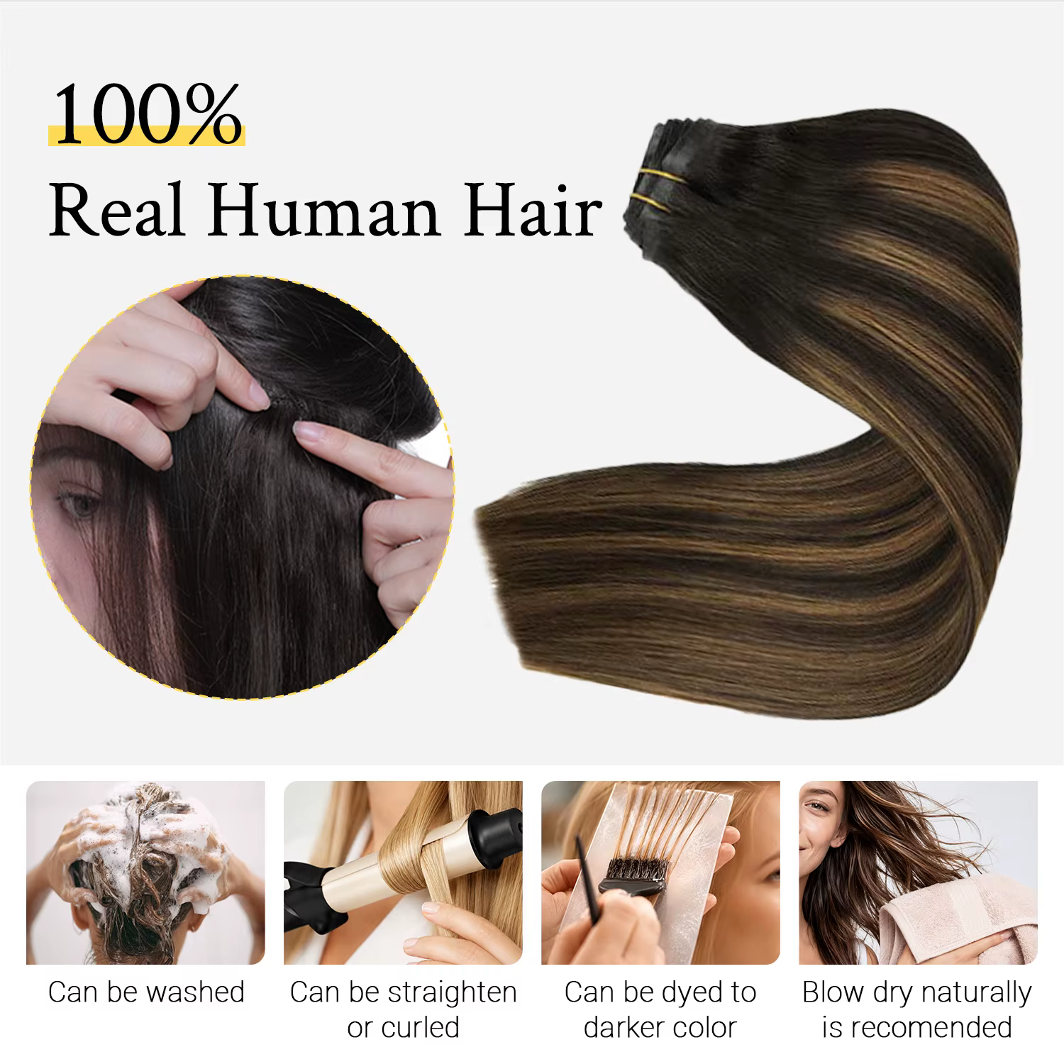 Extensions de cheveux humains lisses à clips