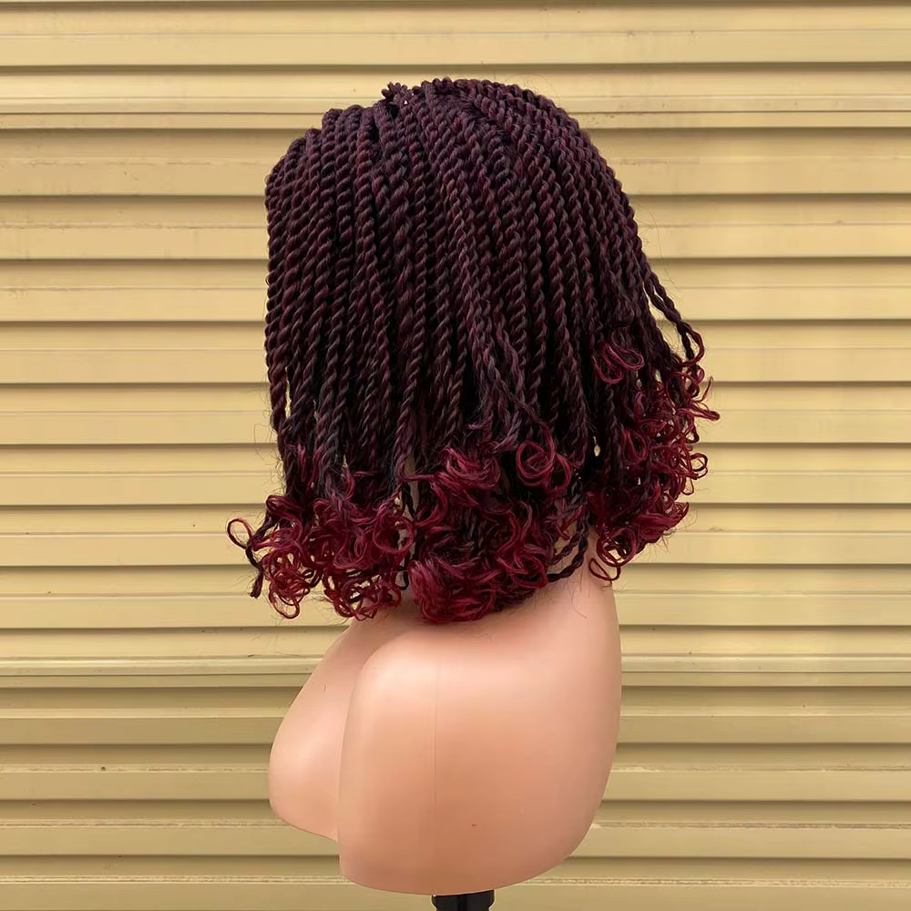 Boîte tressée perruques pour les femmes noires Crochet cheveux 2 torsion Ombre Bug africain synthétique court Bob