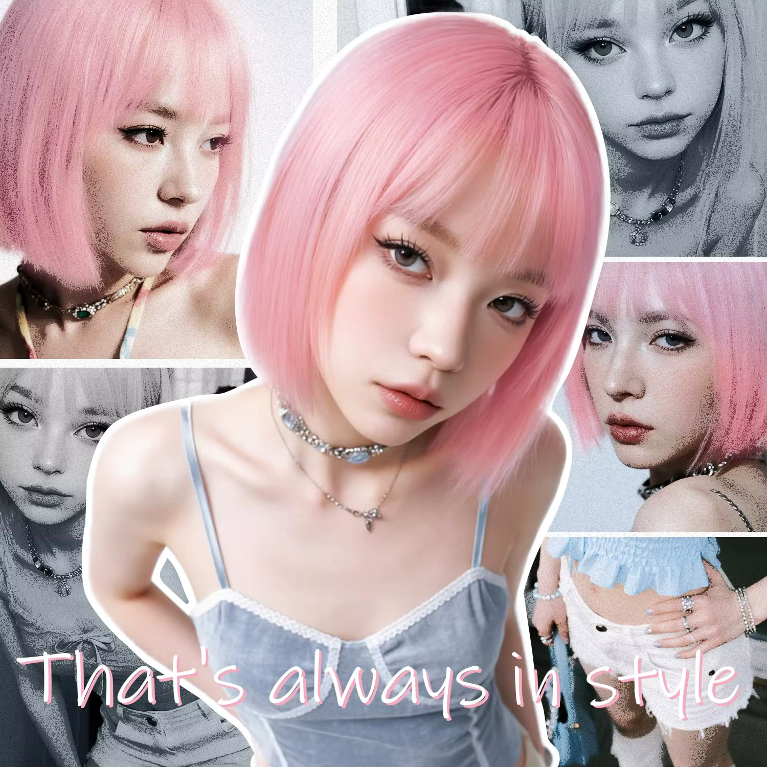 Perruque synthétique rose style bob pour Halloween