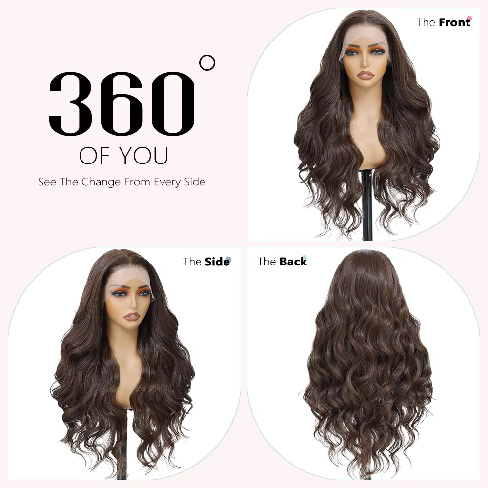 Perruque Lace Frontale 13x4 Body Wave Marron Chocolat HD 220 Densité