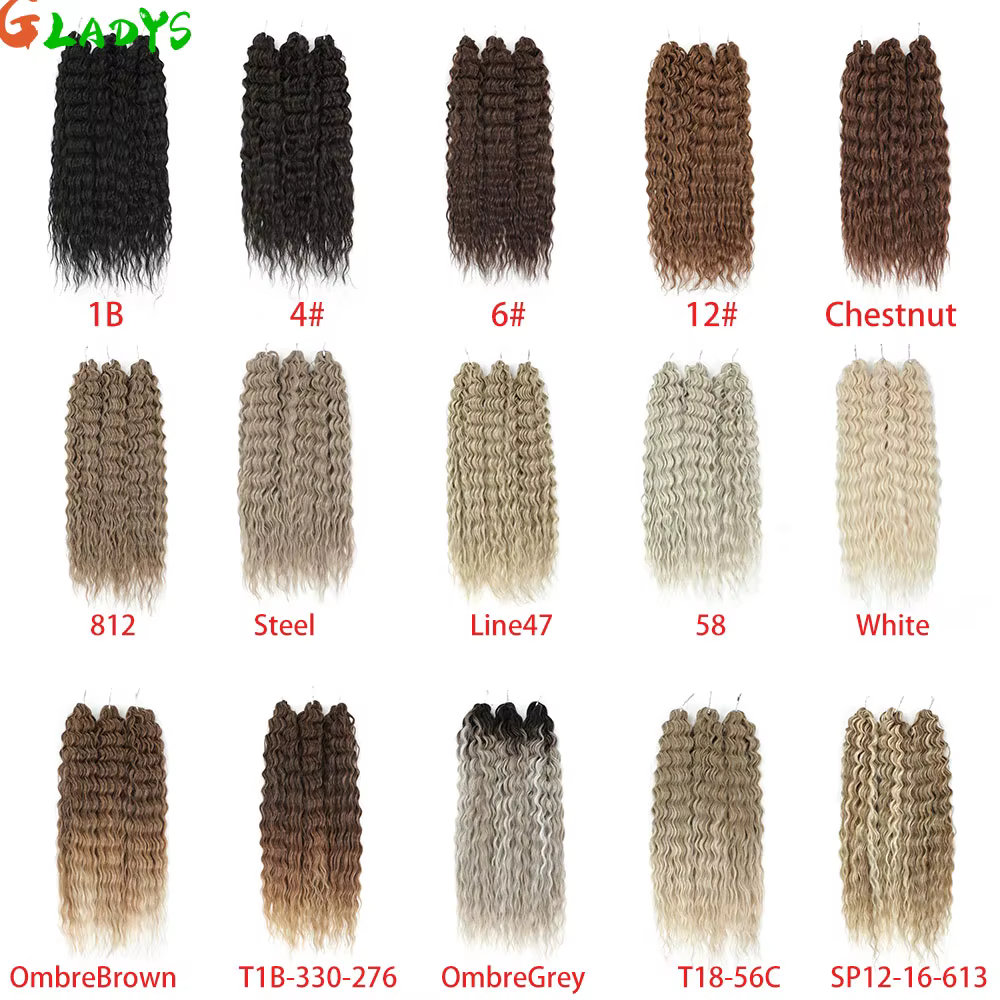 Extensions de cheveux synthétiques Ariel Ombre Blonde Deep Wave Braids, 300g/3 pièces, 24 pouces (60cm), Ombre Brown, cheveux bouclés torsadés au crochet