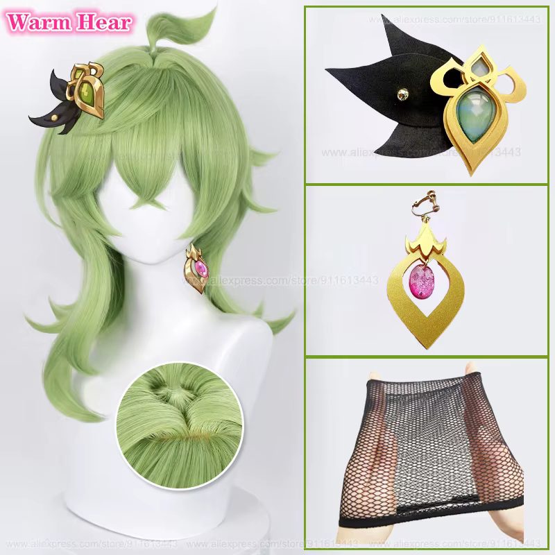 Perruque de Cosplay longue de 55cm avec faux cuir chevelu vert