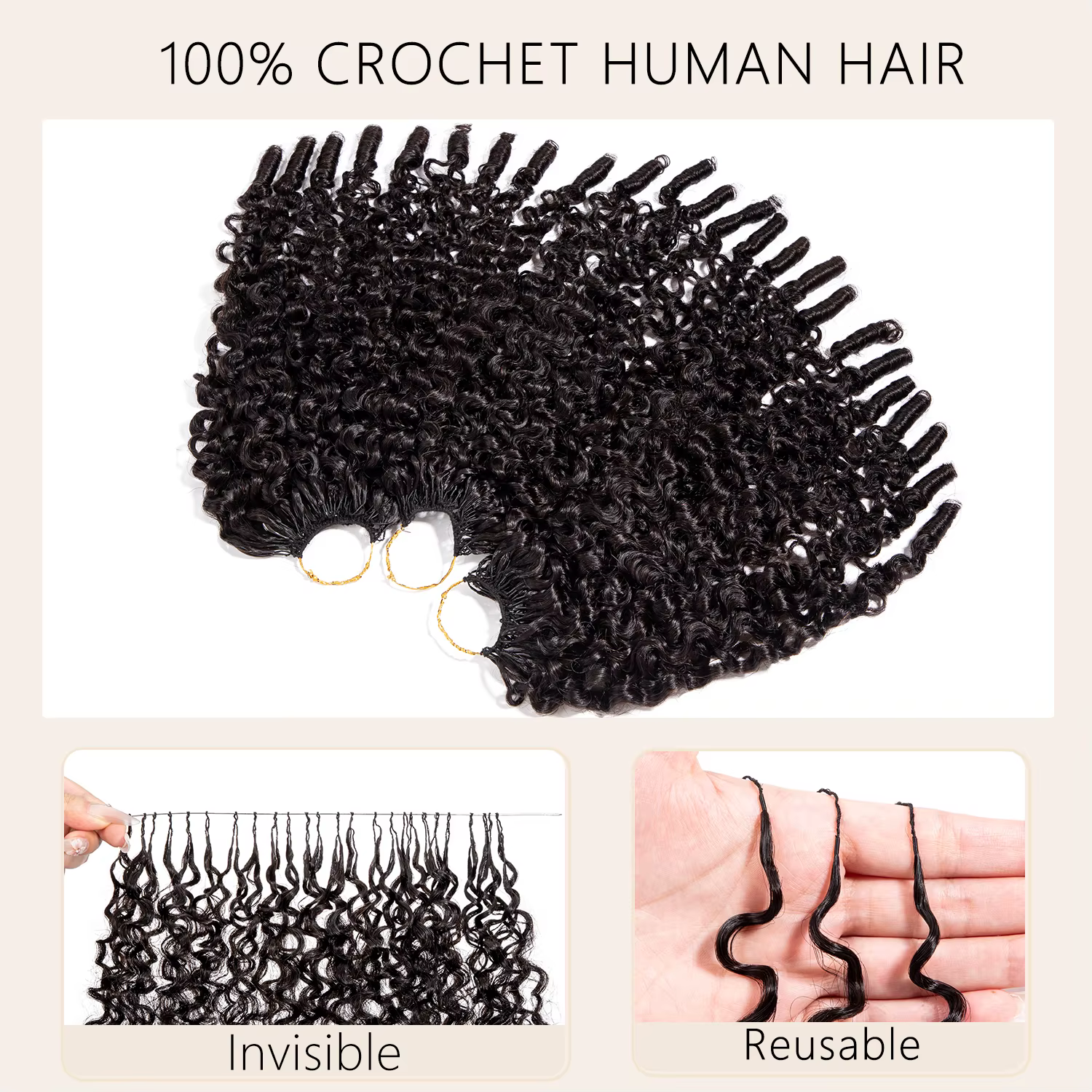 Extensions de cheveux humains bouclés birmans au crochet