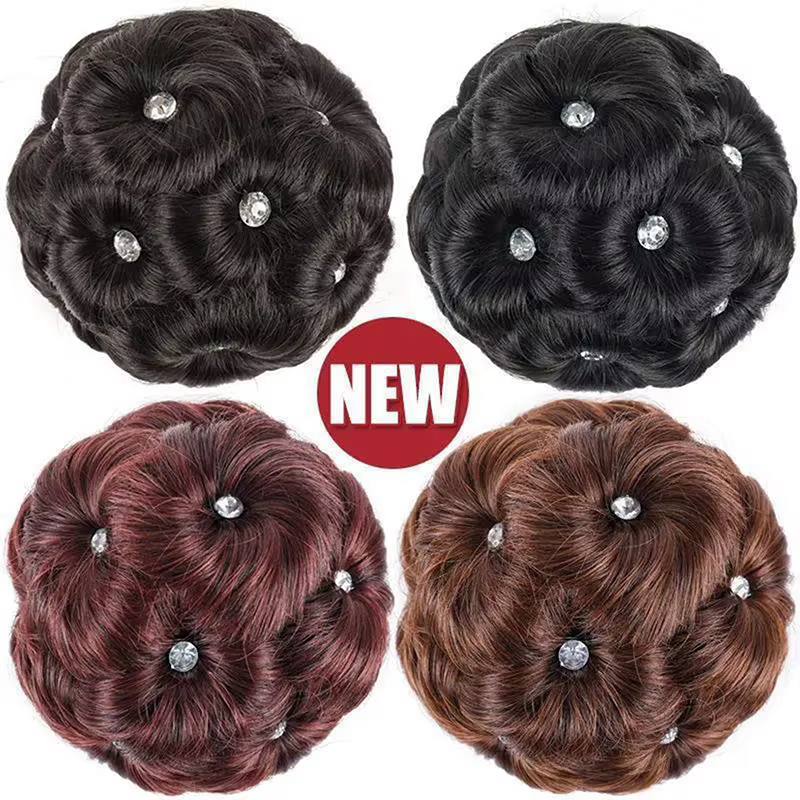 Chignon synthétique avec strass colorés et brillants pour femme