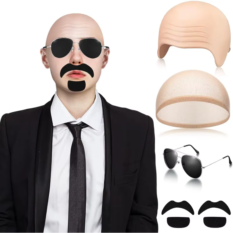 Casquettes de chauve avec lunettes et moustache