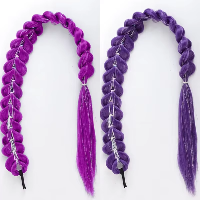 32 pouces tressé violet cheveux queue de cheval avec guirlandes perruque Super longues Extensions brillant