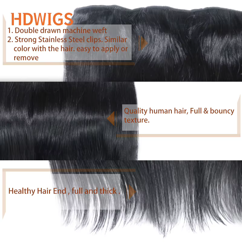 Clip en une seule pièce droite 10 pouces avec 5clips Extension de cheveux humains brésilien Remy postiche pince dans les Extensions de cheveux naturel