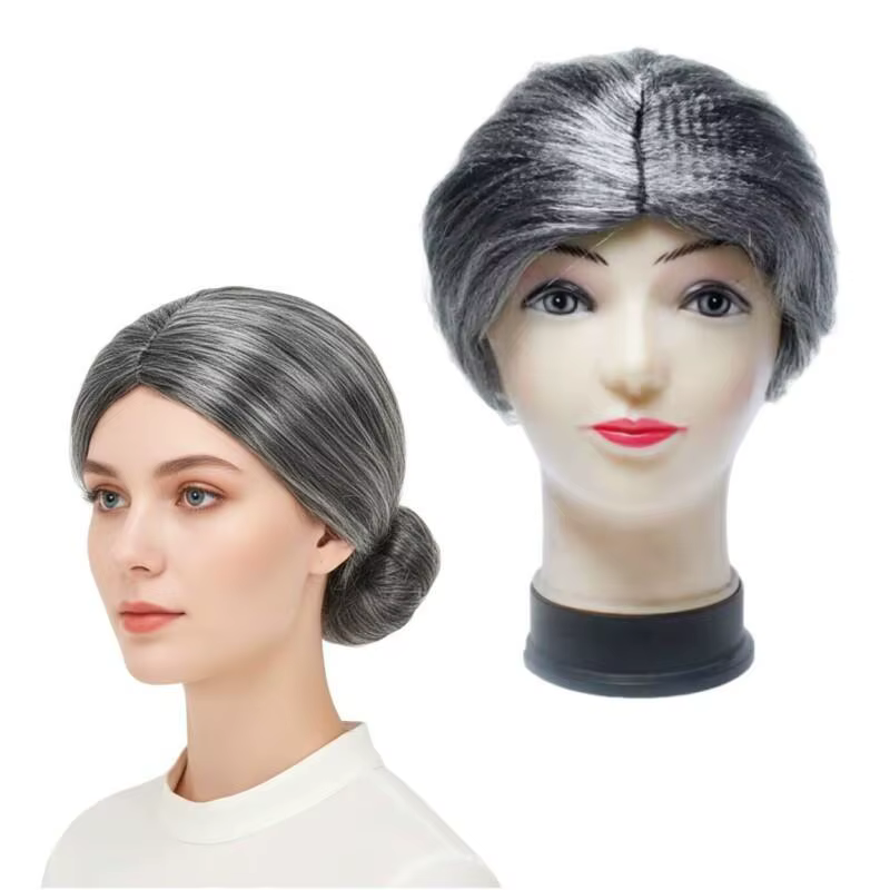 Perruque synthétique grise pour femme âgée