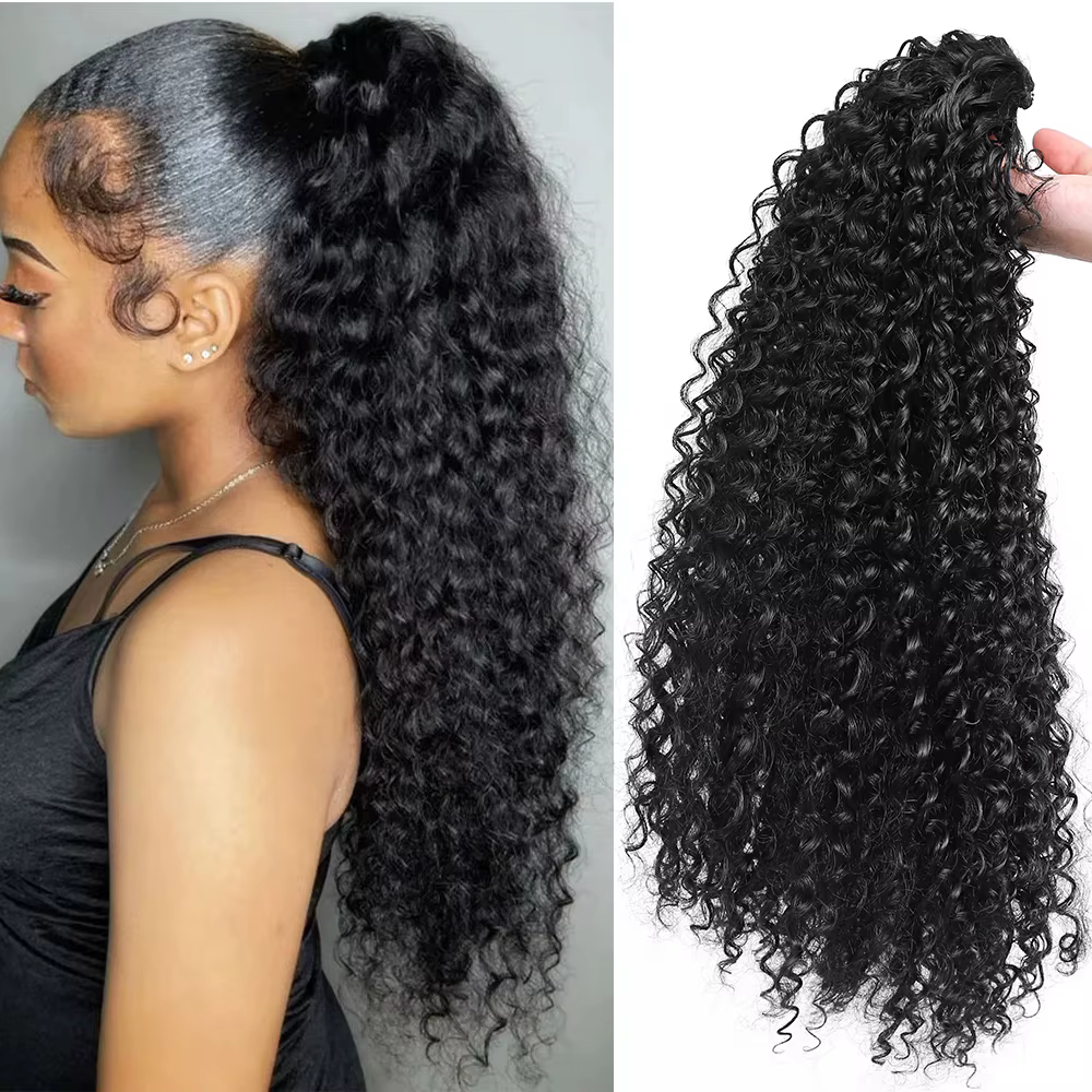 Longue queue de cheval de cheveux bouclés moelleux pour les femmes Extensions