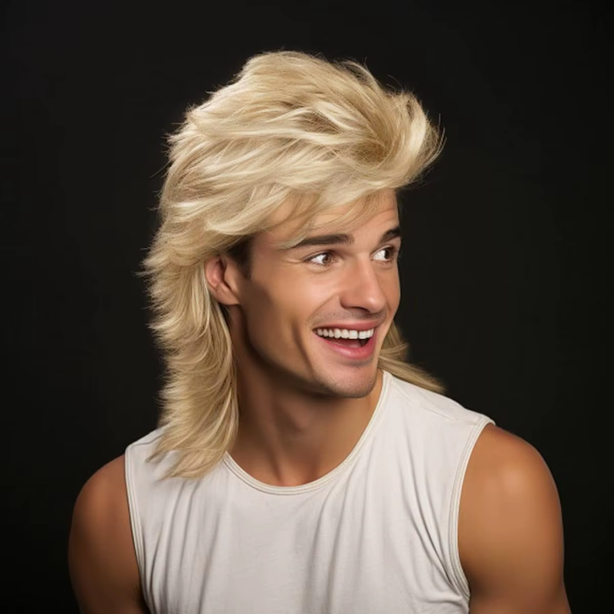 Perruque de mulet synthétique longue blonde faite à la machine pour hommes des années 70 et 80 Costume fantaisie fête bouclée Punk Rocker Costumes d'Halloween utilisation masculine