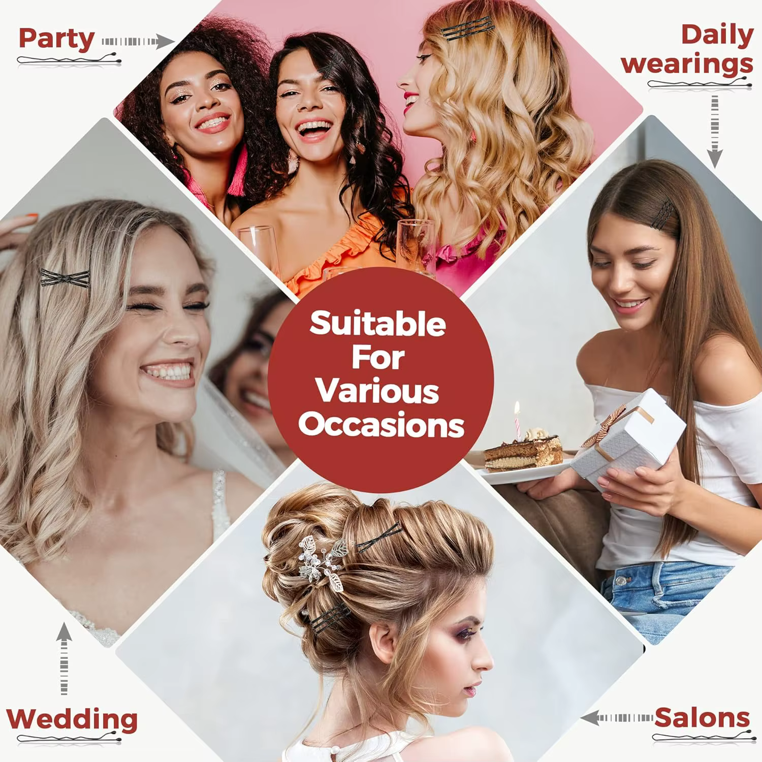 Épingles à cheveux noires ondulées de qualité supérieure