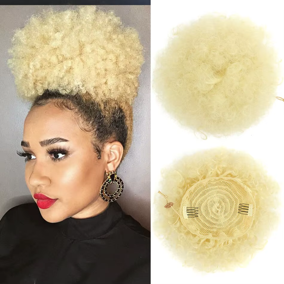 Postiche chignon afro synthétique bouffante courte pour femmes blondes, postiche chignon bouclé, queue de cheval Wstring de proximité, extensions de cheveux à pince Updo Kinky