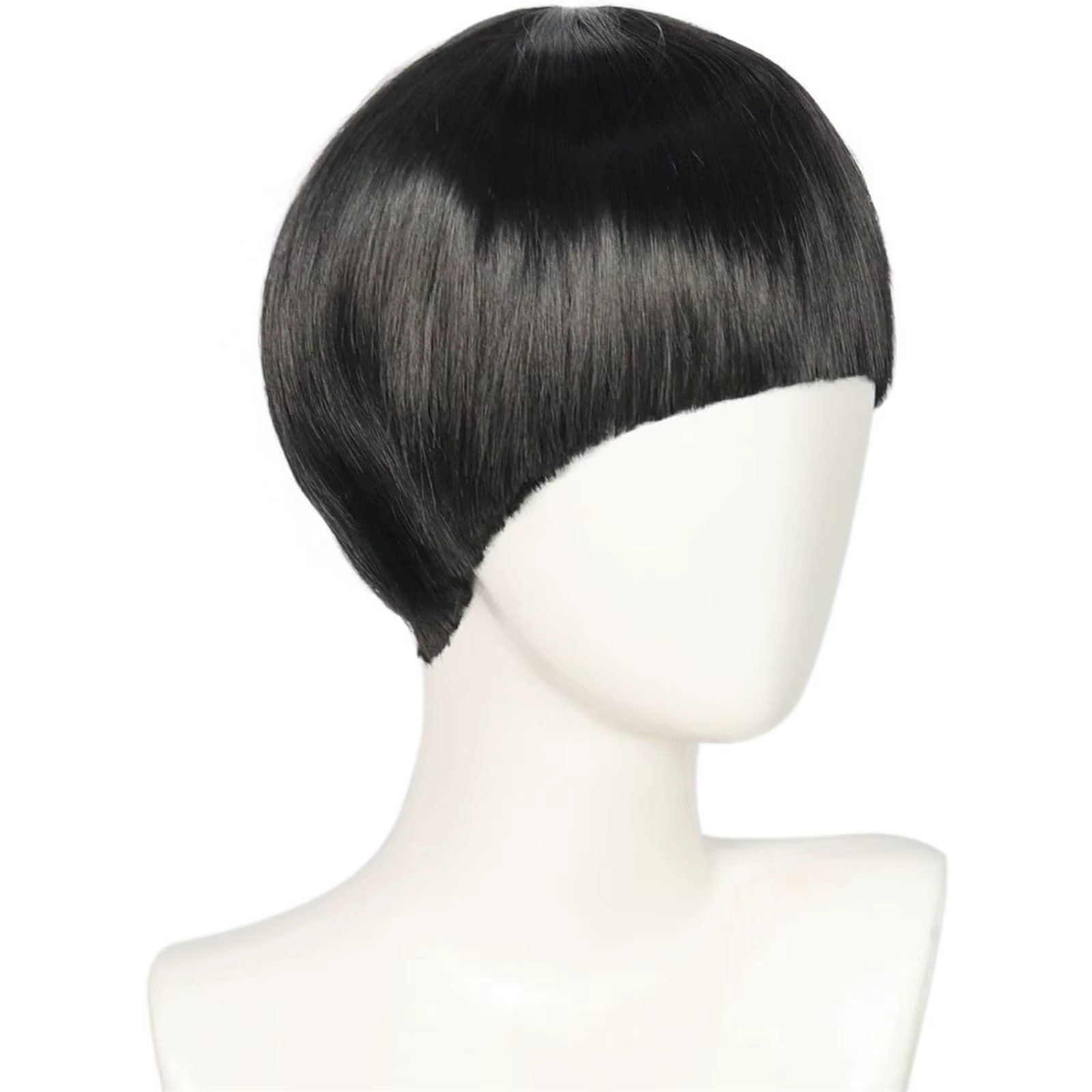 Perruques courtes noires avec frange pour hommes et femmes