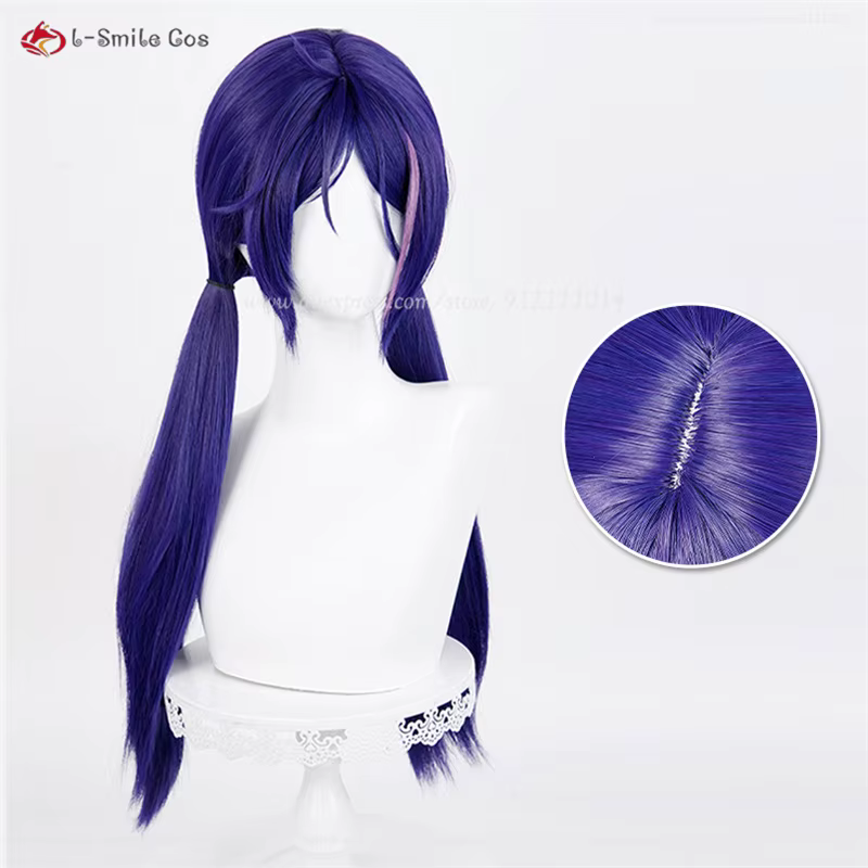 Jeu Mita fou Cosplay perruque 60 cm bleu violet mixte style queue de cheval perruques