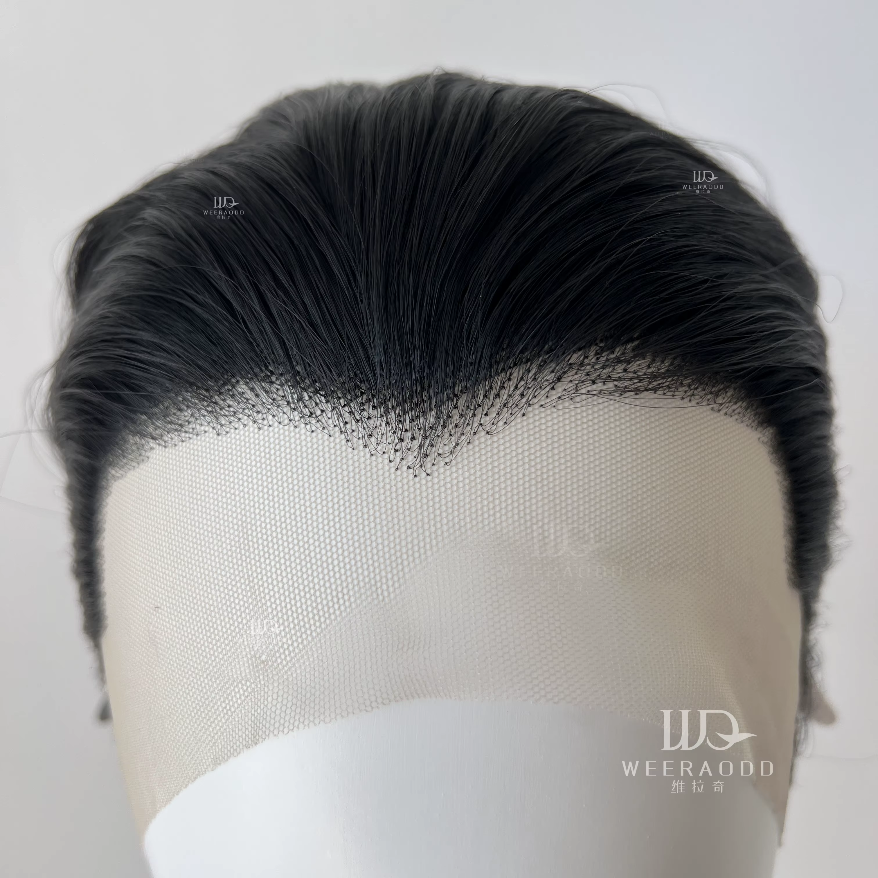 Perruque de cheveux courts noirs pour homme avec une coiffure lissée au dos Cosplay 13*4 HD