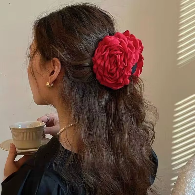 Pince à cheveux française romantique en forme de fleur de Rose pour femmes