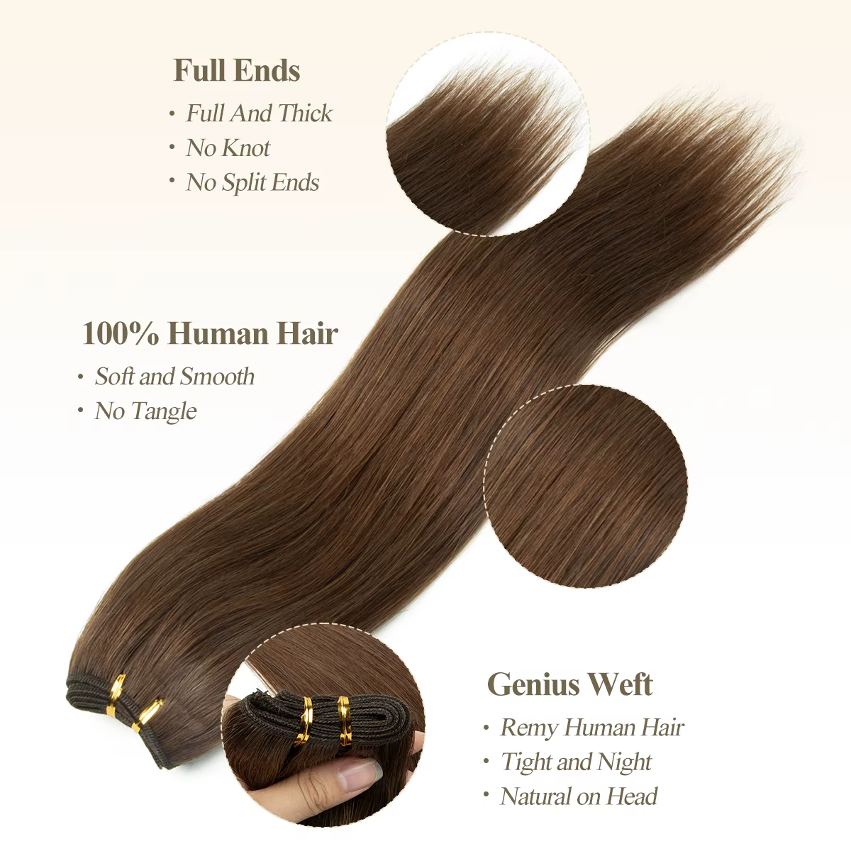 Extensions de cheveux humains à double trame à coudre