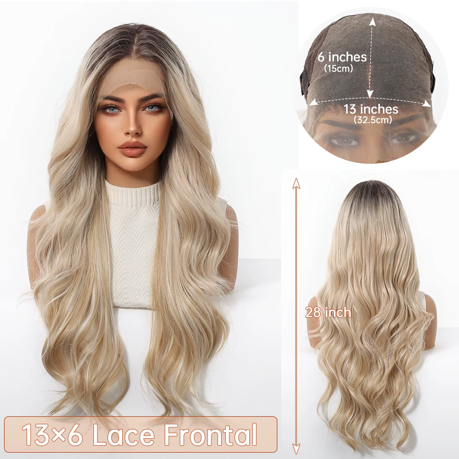 EASIHAIR – perruques synthétiques Lace Front HD ondulées longues pour femmes
