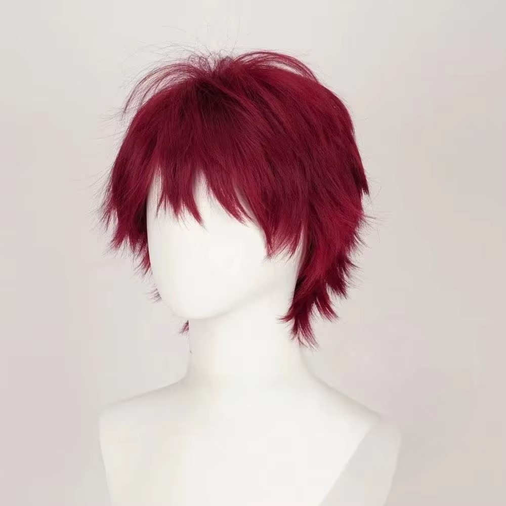 Perruque de cosplay polyvalente rouge synthétique pour hommes