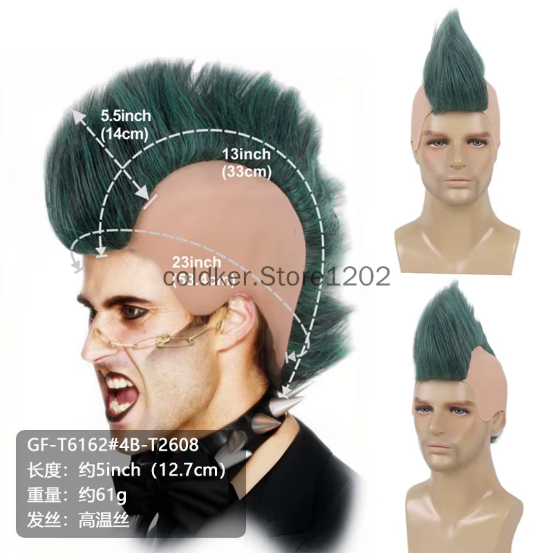 Perruque synthétique Punk Mohawk pour hommes