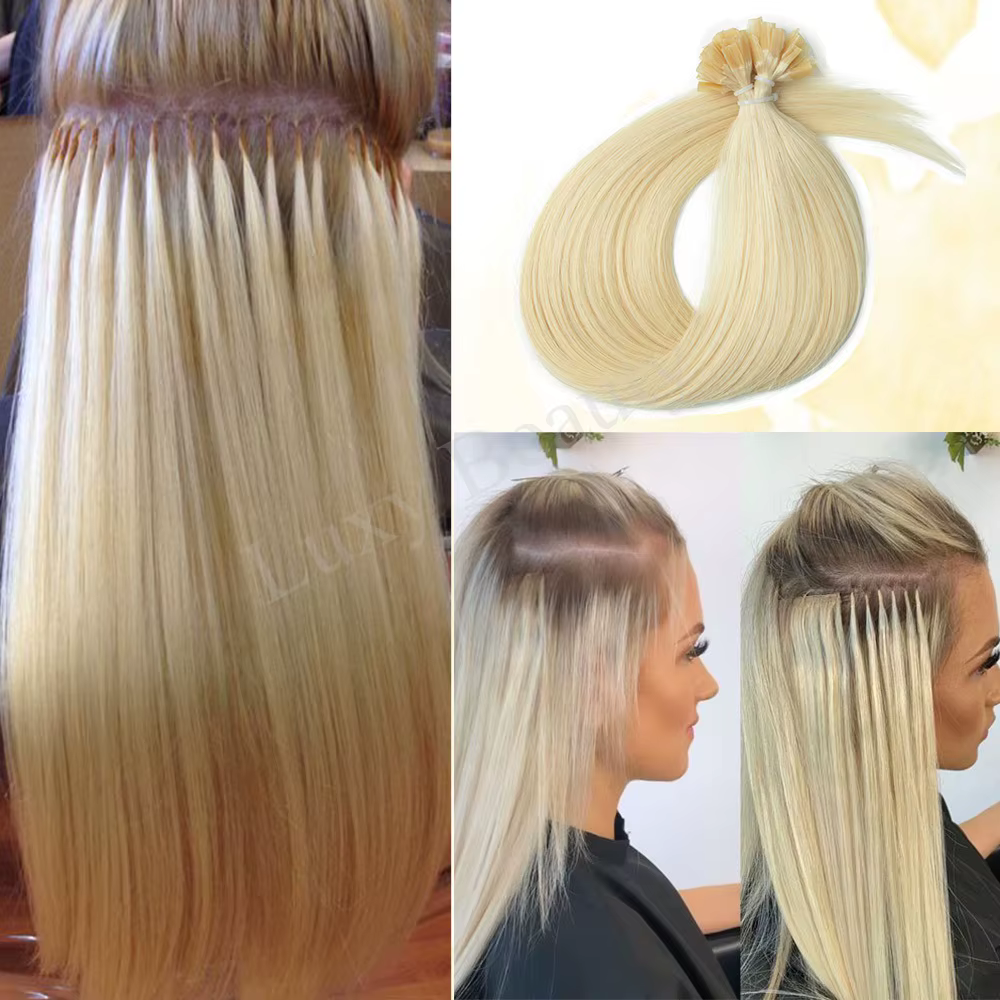 Extensions de cheveux de pointe d'ongle blonde