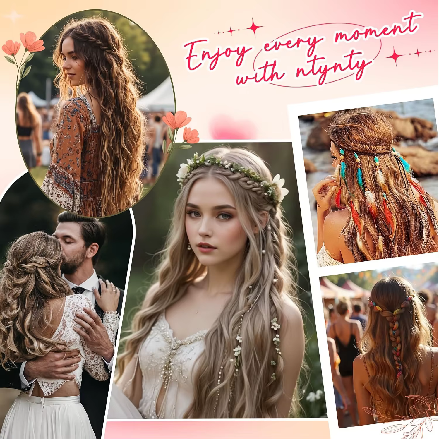 Extensions de cheveux synthétiques tressées style bohème viking, mèches ombrées, tresses féeriques médiévales, clip pour femmes, queue de cheval faite à la main