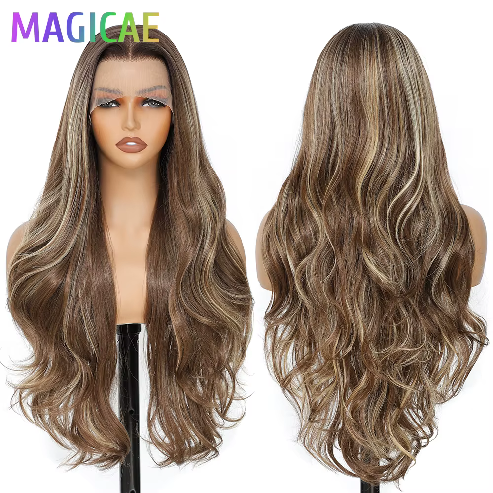 Magicae 30 pouces 13X4 vague de corps dentelle frontale perruques Ombre brun blond 613 #