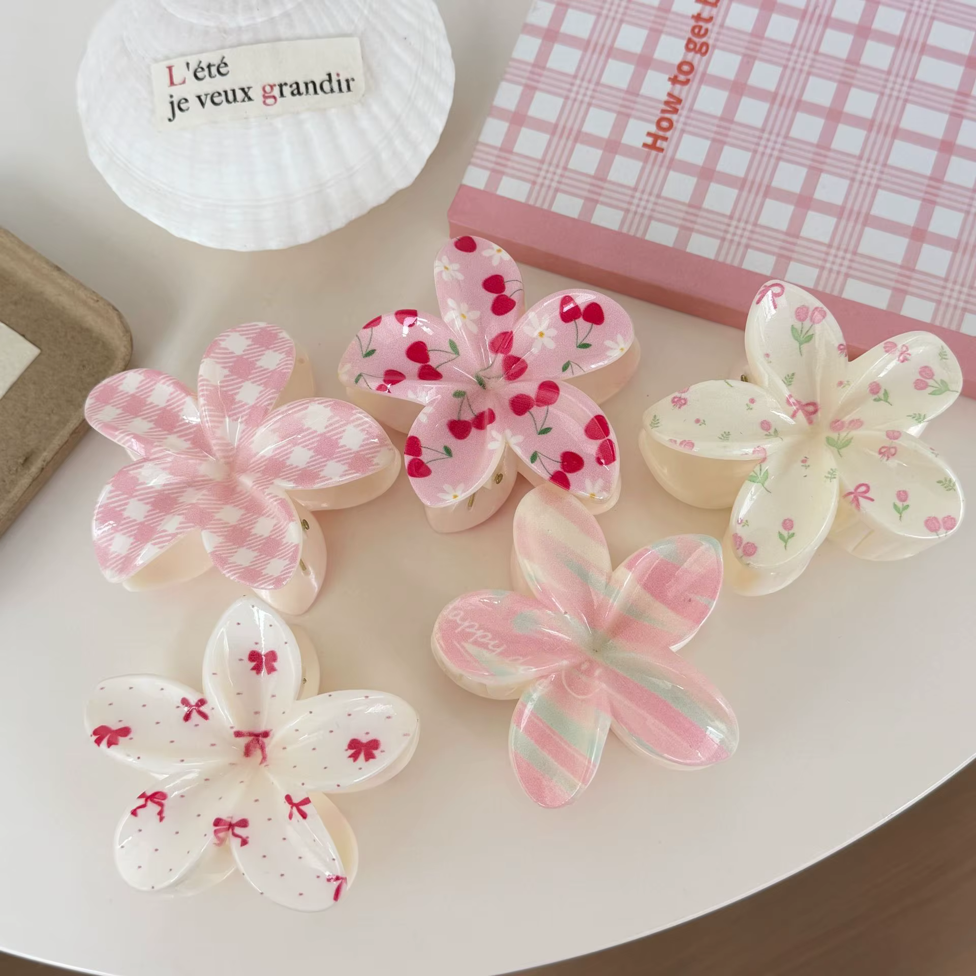 Pinces à cheveux florales rose bonbon pour femmes