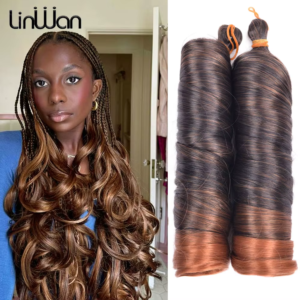 Français Curl Tressage Cheveux 24 pouces Lâche Ondulé Bouclés