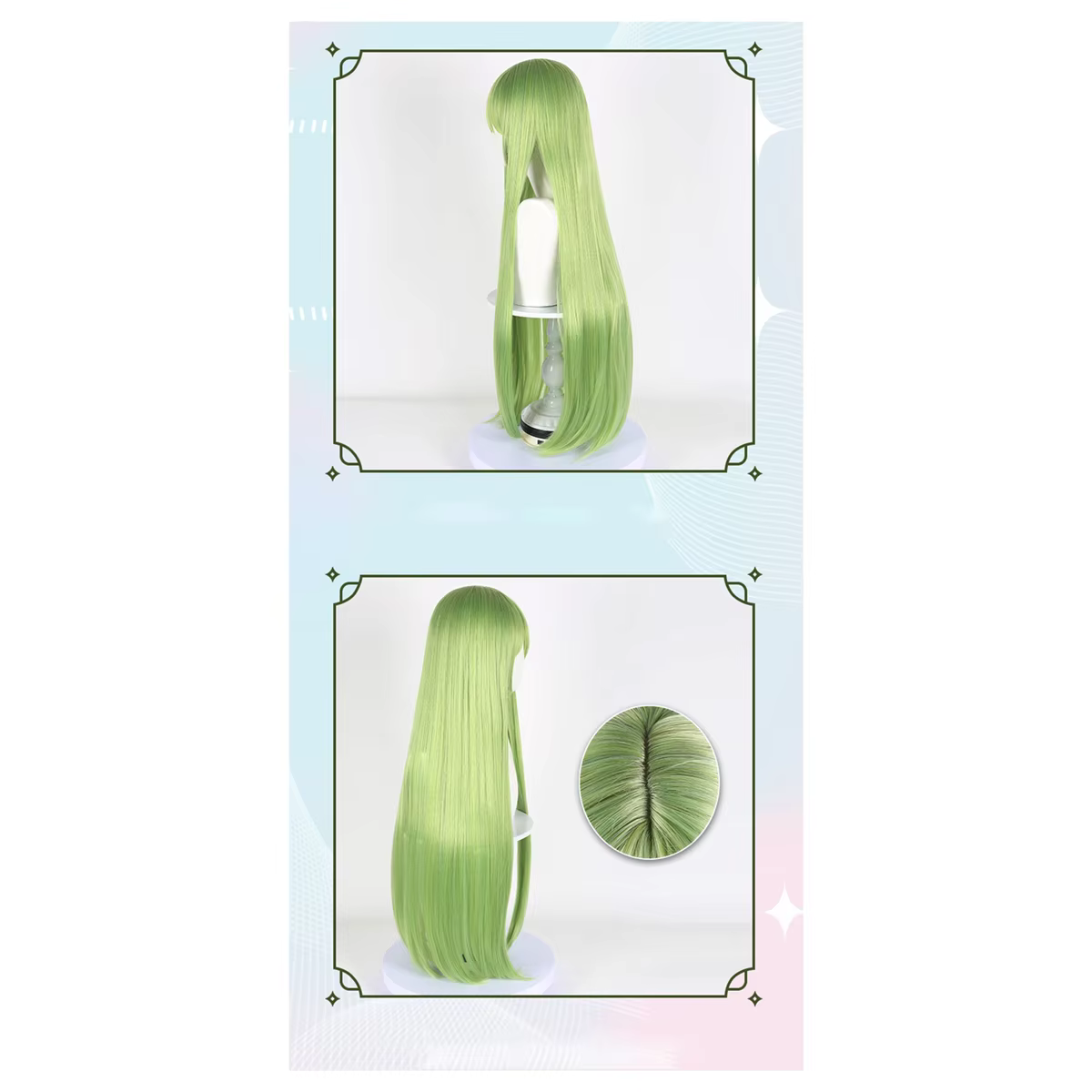 Perruque longue et droite verte herbe