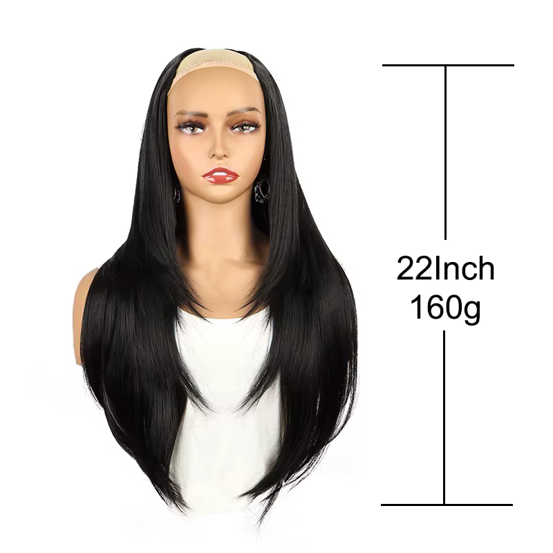 WIGSIN 22 pouces synthétique longue droite couches Clip-in Extension de cheveux en forme de V noir blond Invisible postiche pour les femmes
