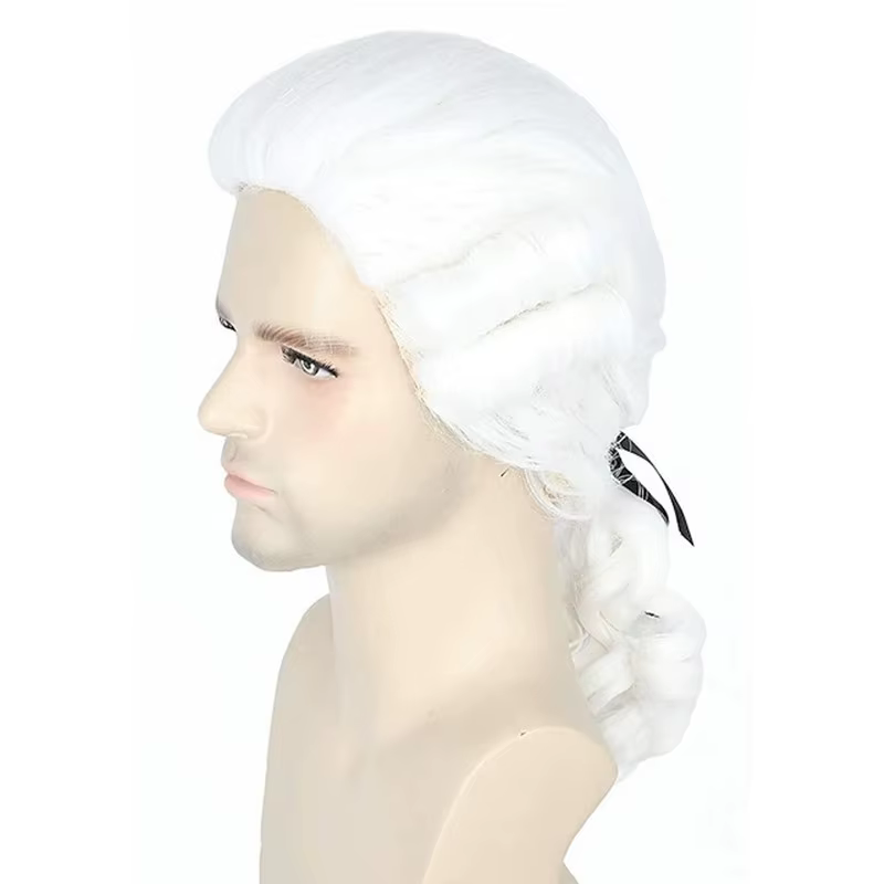 QQXCAIW cheveux synthétiques Colonial Cosplay perruque pour avocat gris noir blanc perruques longues