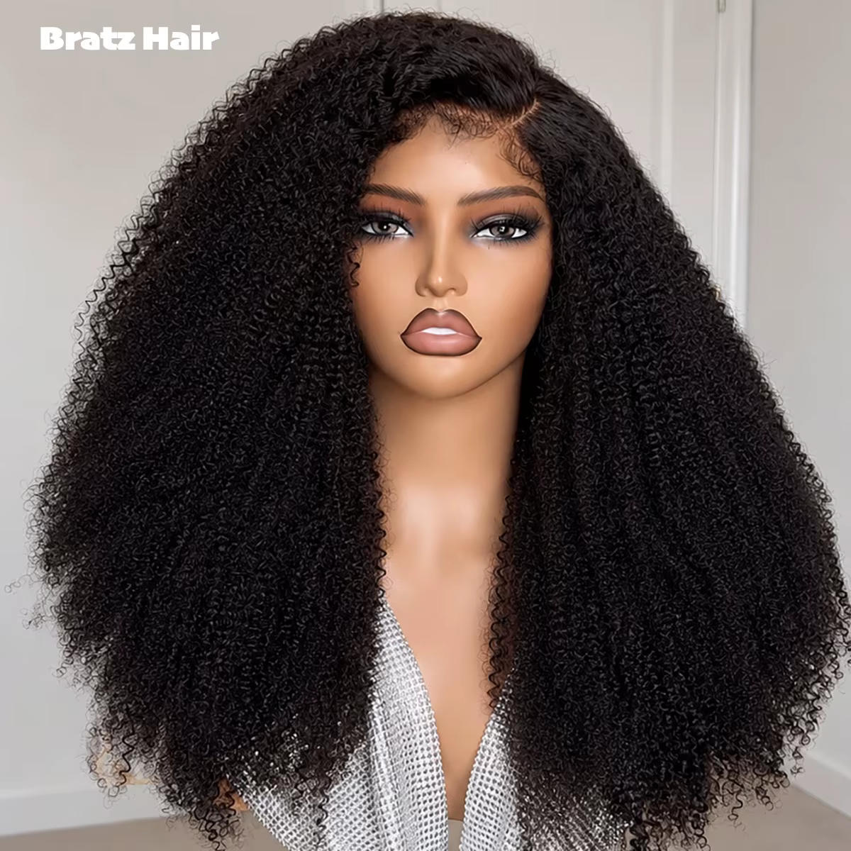 Perruque Afro Bouclée Naturelle Noire 20 Pouces Super Double Drawn avec Fermeture 5x5