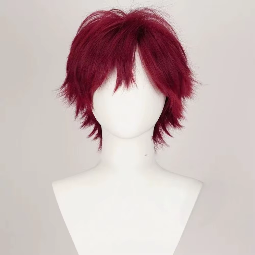 Perruque de cosplay polyvalente rouge synthétique pour hommes