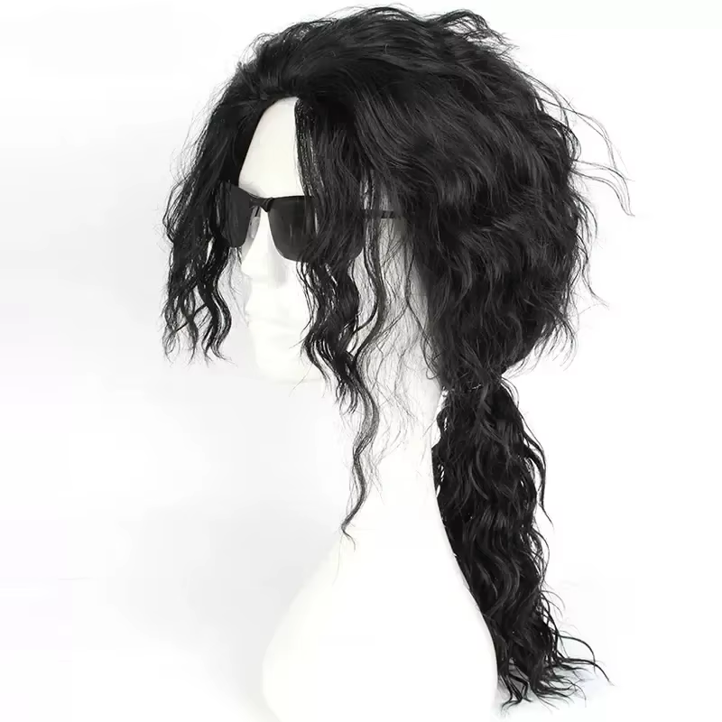 Perruque noire mi-longue bouclée pour cosplay Michael Jackson