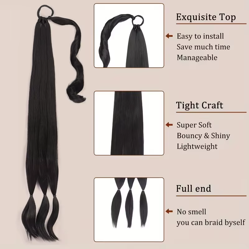 Extensions capillaires synthétiques longues et lisses de 32 pouces