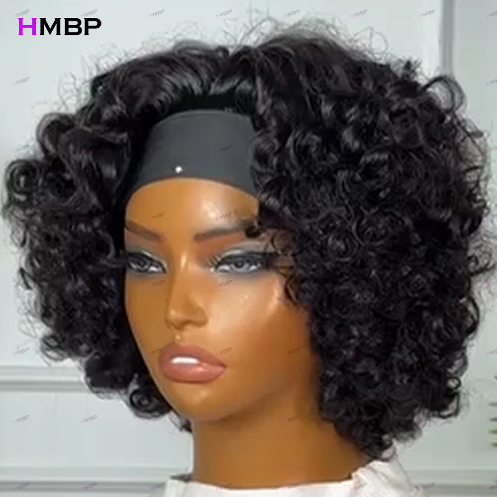 Perruques bandeau bouclées et volumineuses 100% cheveux humains, prêtes à porter, densité 400, 10-18 pouces, entièrement faites à la machine pour femmes noires, pré-épilées