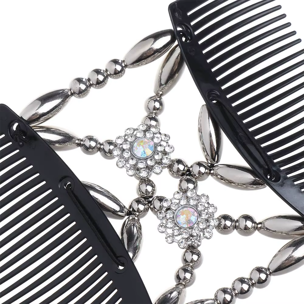 Pince à cheveux double fleur en cristal perlé pour femme