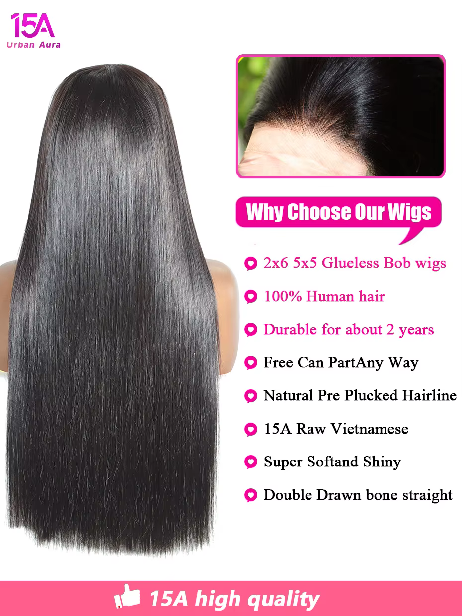 2x6 5x5 perruques sans colle 13x4 13x6 réel Bob 100% perruque de cheveux humains vietnamien brut 15A Transparent Super