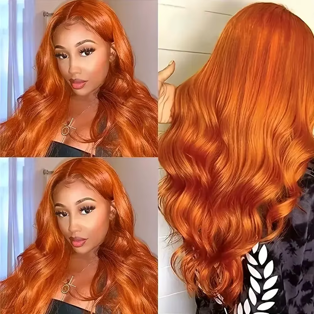 Perruque Lace Front Wig synthétique Body Wave de couleur Orange gingembre 13x4 pour femmes