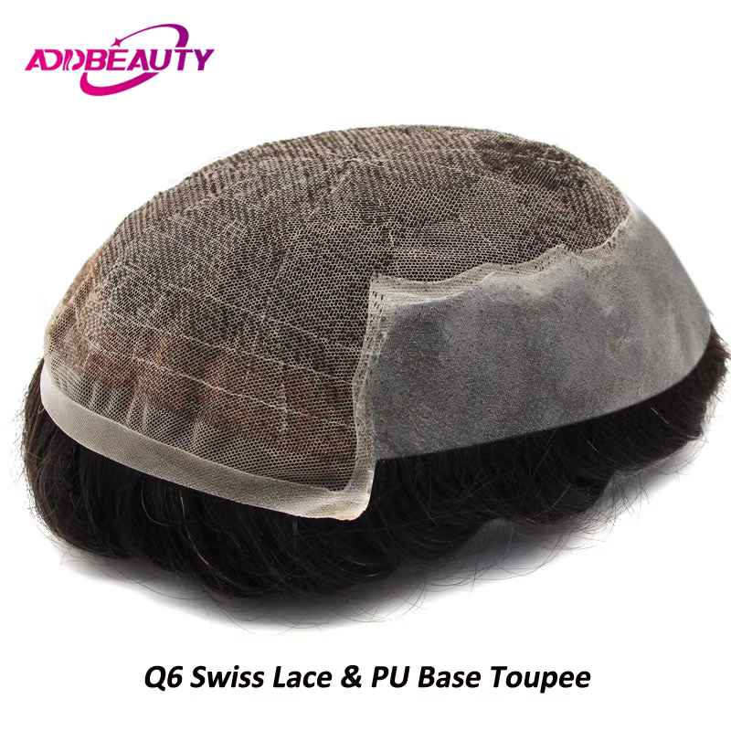 Prothèse capillaire pour homme Q6 en dentelle et PU