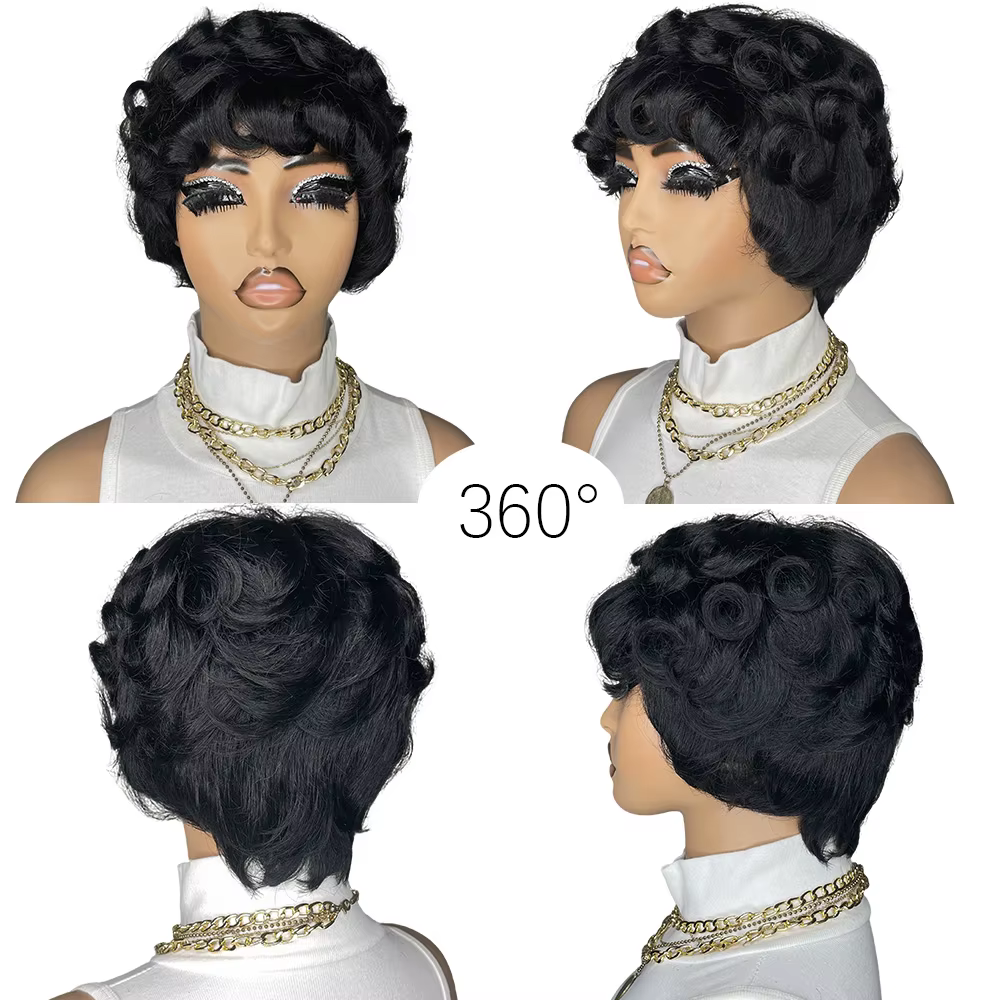 Perruque coupe lutin bouclée pour femmes