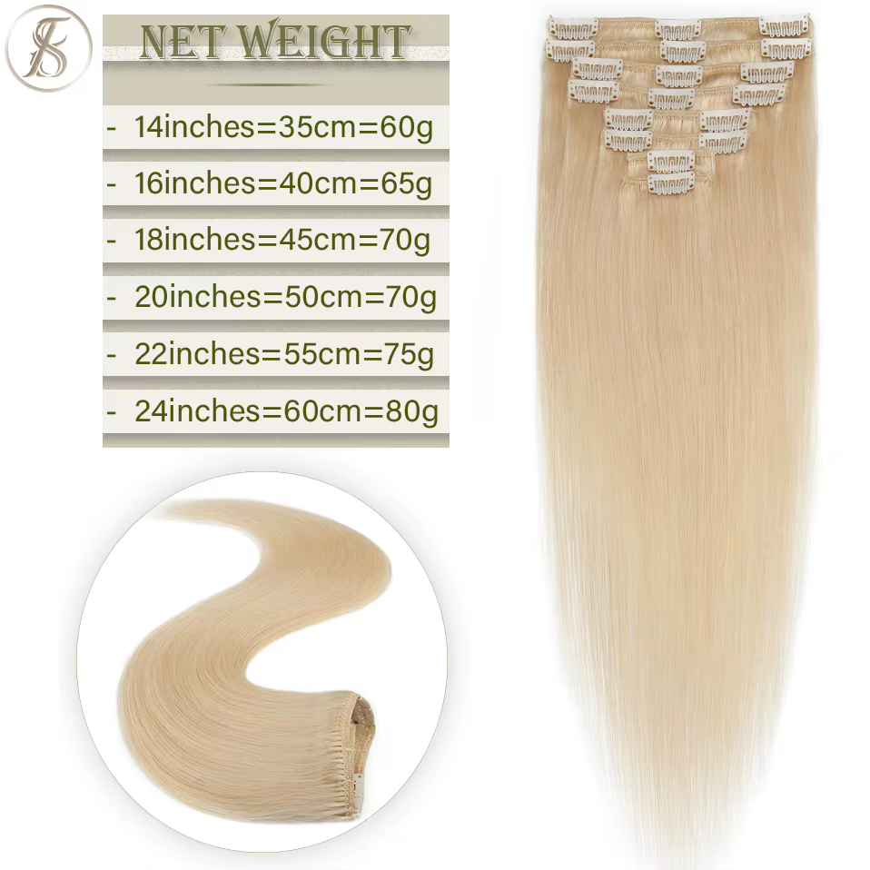 TESS-Extensions de Cheveux Naturels Lisses à réinitialisation, Postiche, Tête Complète, Surbrillance Fine, 50-80g, 8 Pièces/Ensemble