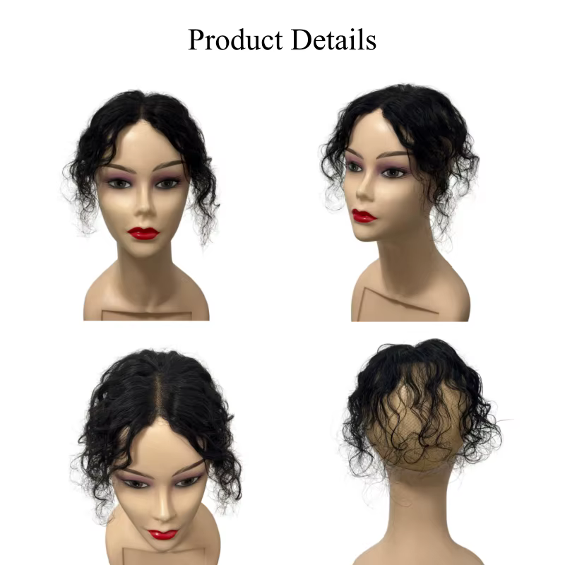 Topper de cheveux humains bouclés avec frange